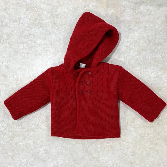 2 Knit Baby Hooded Jackets in colors yellow and red Size 12M - Picture 2 of 12